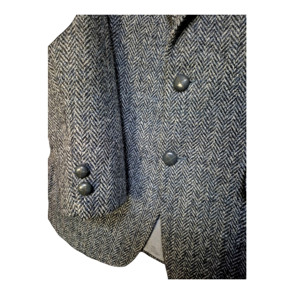 Vintage Grey/Blue Harris Tweed Jacket With Brown elbow patches by Leshman TipTop - Picture 6 of 16